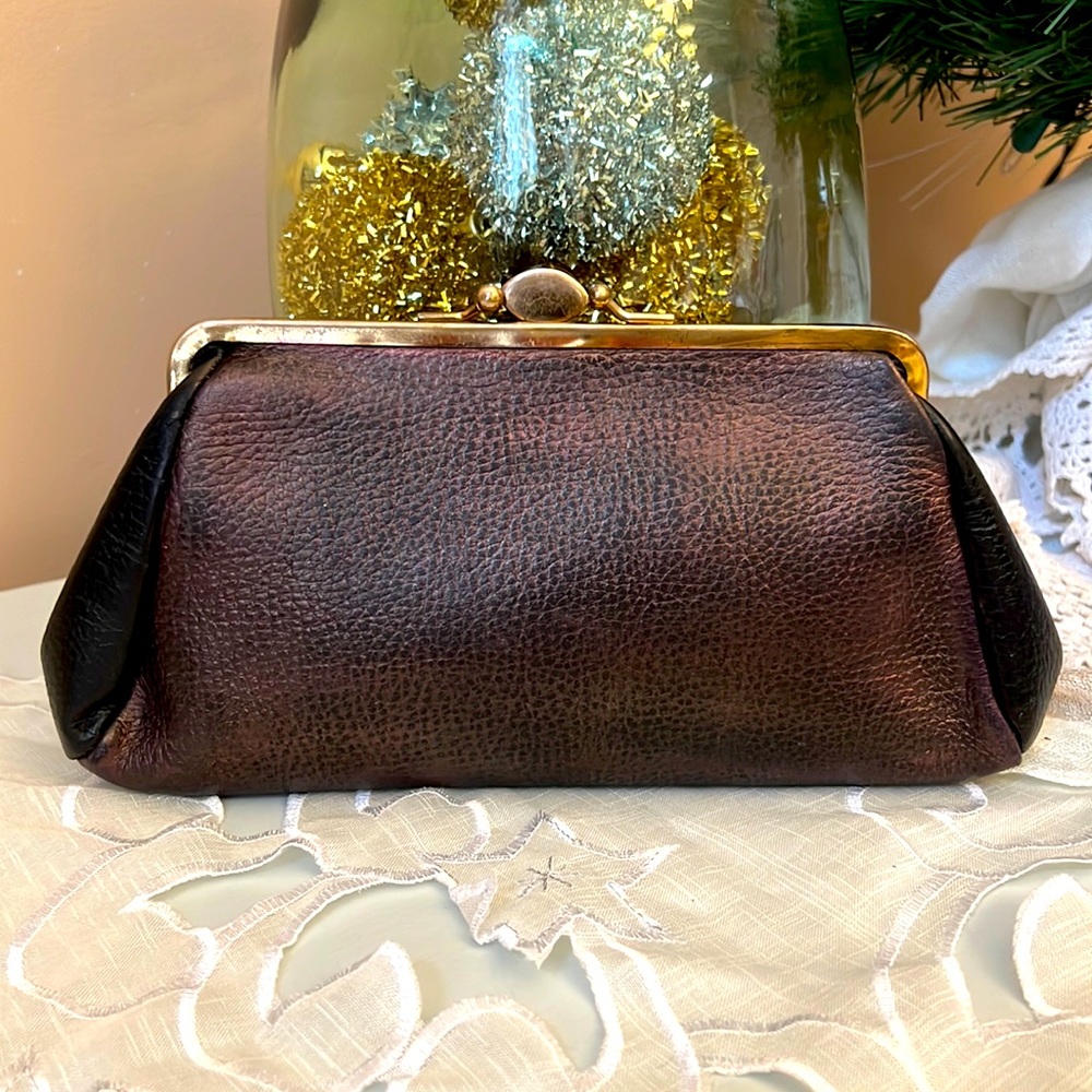 Vintage Pebble Leather Clutch - reimagined in black and metallic bronze
